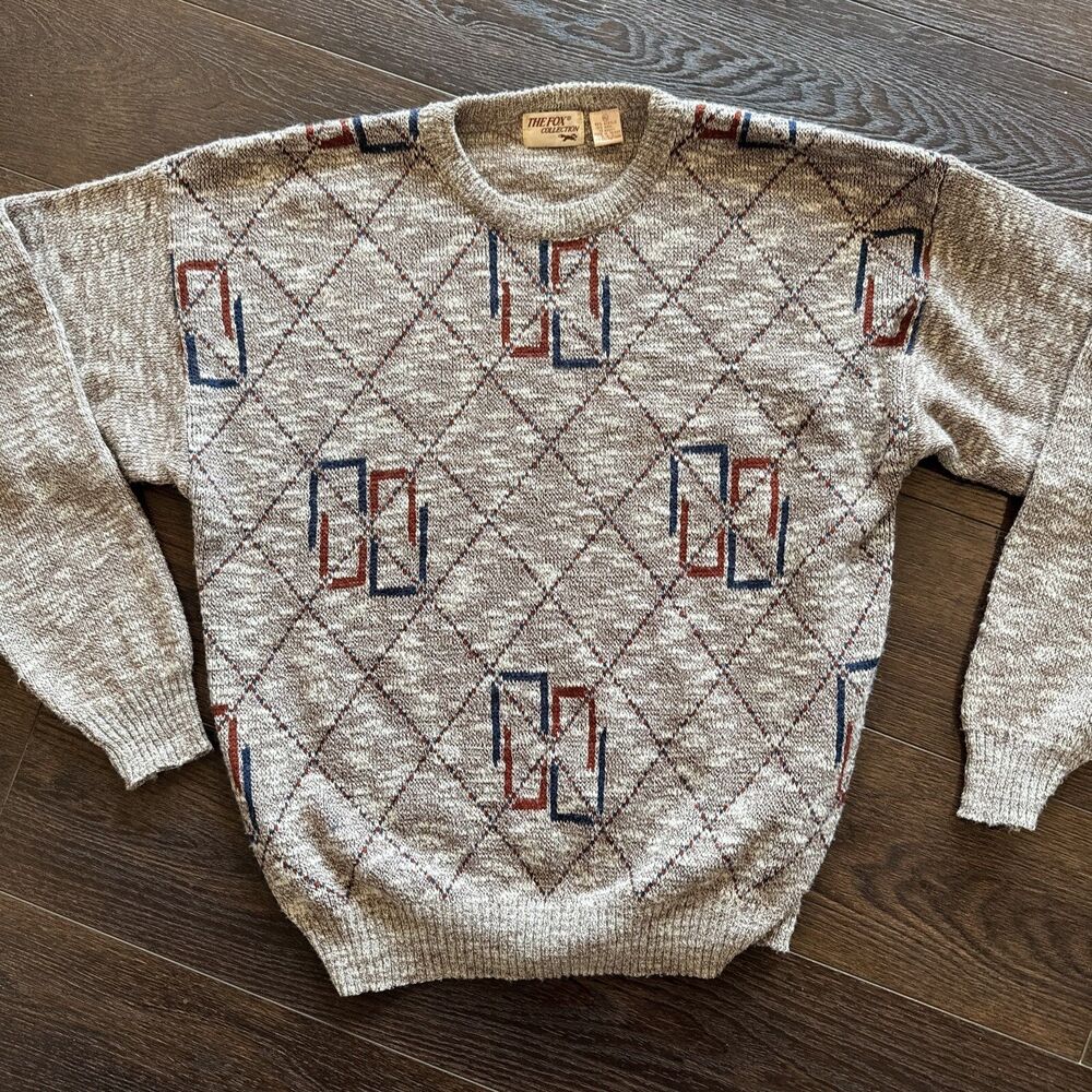 Vintage The Fox Collection Men’s Sweater; Size XL Ugly Grandpa Diamond Argyle